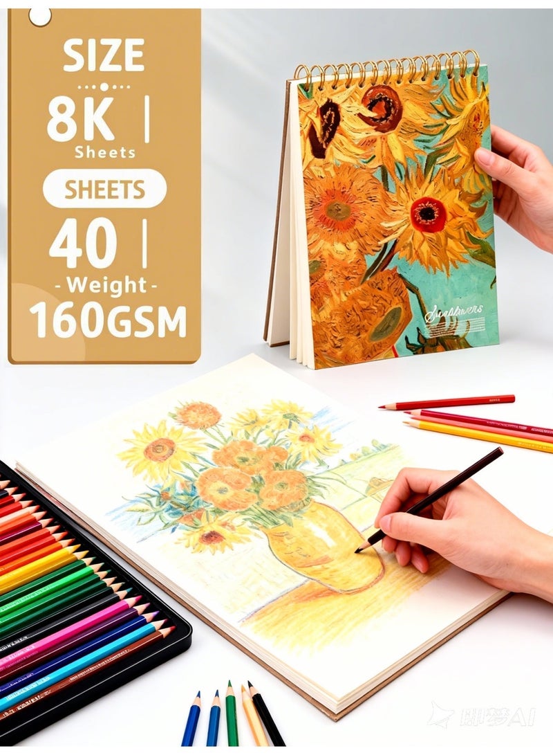 8k drawing pad,40sheets,160g ,white color paper,Artist Spiral Sketch Book - Image 2